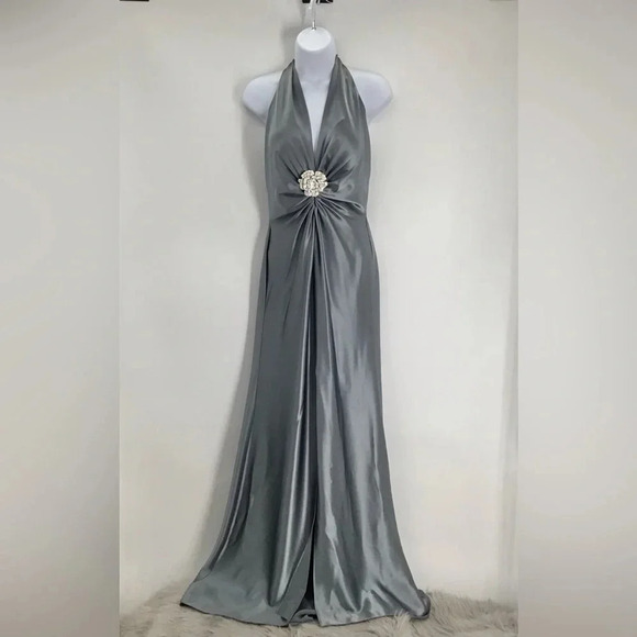 Nicole Batki Women’s Halter Style Evening Dress Satin Formal Gown Wedding Size S - Picture 1 of 6